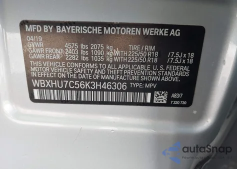 2019 BMW X1 Sdrive28I z USA, uszkodzony, nr VIN WBXHU7C56K3H46306